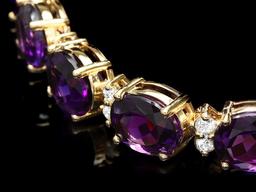 14k Gold 29.00ct Amethyst 1.30ct Diamond Bracelet