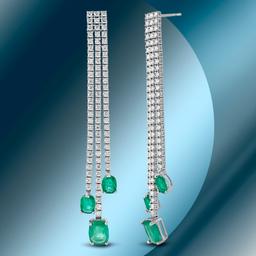 14K Gold 5.85cts Emerald & 4.52cts Diamond Earrings