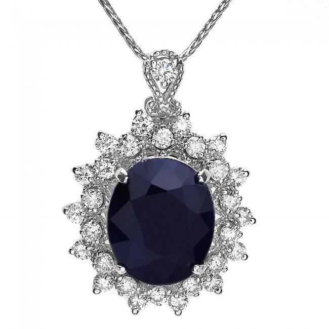 14k Gold 4.40ct Sapphire 0.85ct Diamond Pendant