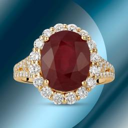 14K Gold 7.80cts Ruby & 1.22cts Diamond Ring