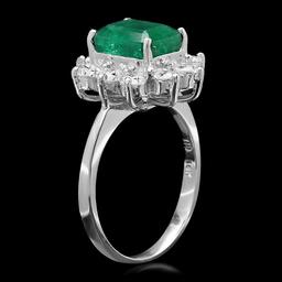 14k White Gold 2.60ct Emerald 1.20ct Diamond Ring