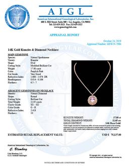 14K Rose Gold, 17.80cts Kunzite, 11.65cts Diamond Necklace