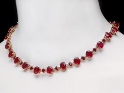 14k Gold 66.5ct Ruby 2.00ct Diamond Necklace