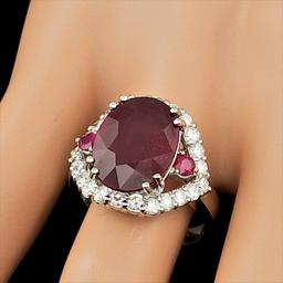 14k White Gold 7.3ct Ruby 1.20ct Diamond Ring