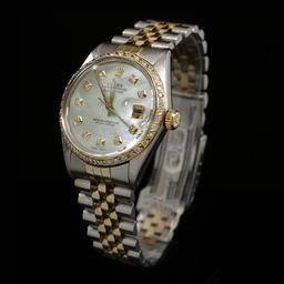 Rolex DateJust Two-Tone 36mm Custom Diamond Bezel Men's Wristwatch