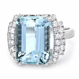 14k Gold 10ct Aquamarine 0.63ct Diamond Ring