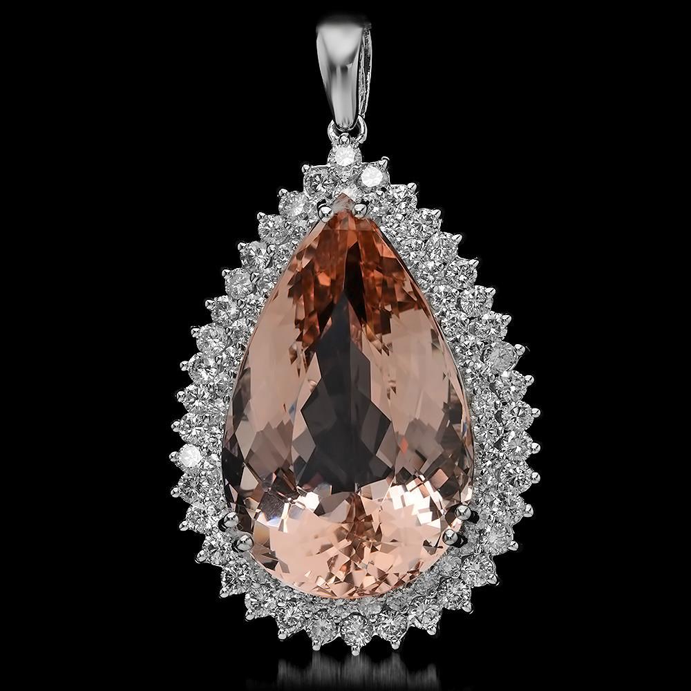 14K Gold 44.65ct Morganite 3.95ct Diamond Pendant