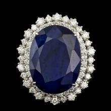 14k Gold 27.00ct Sapphire 2.00ct Diamond Ring