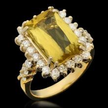 14k Gold 5.02ct Yellow Beryl 1.12ct Diamond Ring