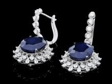 14k Gold 17.00ct Sapphire 2.00ct Diamond Earrings