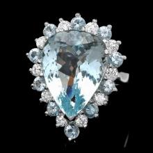 14k Gold 12ct Aquamarine 0.95ct Diamond Ring