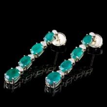 14k Gold 6.00ct Emerald 0.40ct Diamond Earrings