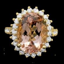 14k Gold 8.00ct Morganite 1.30ct Diamond Ring
