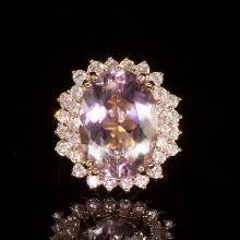 14K Gold 6.99ct Morganite 1.10ct Diamond Ring