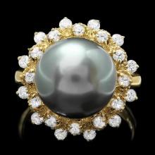 14k Gold 12 X 12mm Pearl 0.80ct Diamond Ring