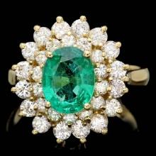 18k Gold 1.75ct Emerald 1.50ct Diamond Ring