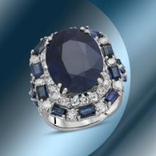 14K Gold 16.44cts Sapphire & 2.78cts Diamond Ring