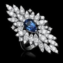14K Gold 2.67ct Sapphire 3.31ct Diamond Ring