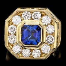 18k Gold 7.5ct Sapphire 3.20ct Diamond Mens Ring