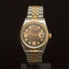 Rolex Two-Tone Datejust 36mm Brown Mother of Pearl Dial w/Diamonds on 9th & 6th Hour Wristwatch