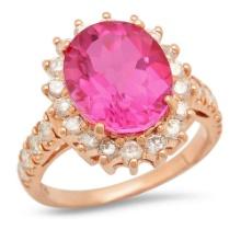 14K Gold 6.01ct Pink Topaz 1.10cts Diamond Ring