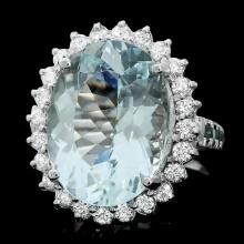 14k Gold 12.00ct Aquamarine 1.4ct Diamond Ring