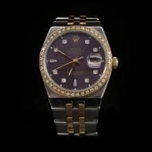 Rolex DateJust Two-Tone Quartz Model 36mm Custom Diamond Bezel Men's Wristwatch