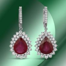 14K Gold 14.26cts Ruby & 5.41cts Diamond Earrings