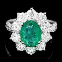 18k White Gold 2.25ct Emerald 1.25ct Diamond Ring