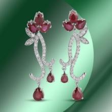 14K Gold 16.11cts Ruby & 2.02cts Diamond Earrings
