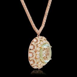 14K Rose Gold, 16.50cts Aquamarine, 11.80cts Diamond Necklace