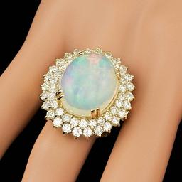 14k Yellow Gold 9.00ct Opal 3.15ct Diamond Ring