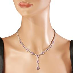 18K Gold 7.65ct Pink Sapphire 7.35ct Diamond Necklace