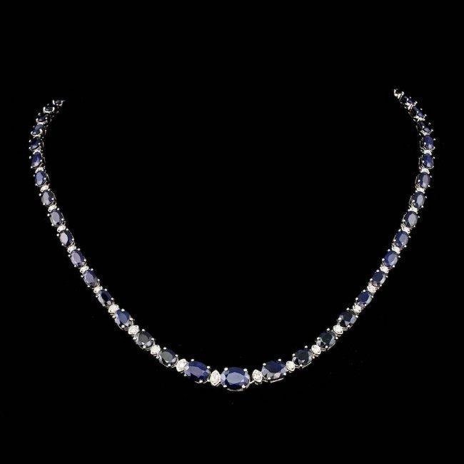 14k Gold 30.00ct Sapphire 1.25ct Diamond Necklace