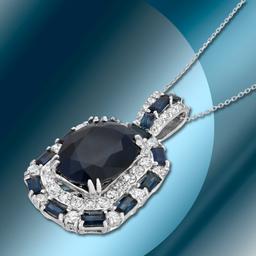 14K Gold 14.44cts Sapphire & 2.86cts Diamond Pendant