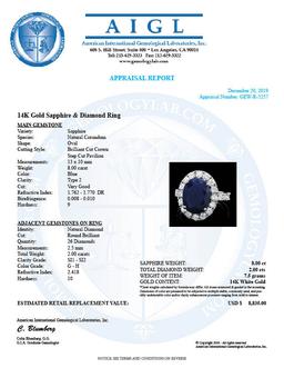 14k Gold 8.00ct Sapphire 2.00ct Diamond Ring