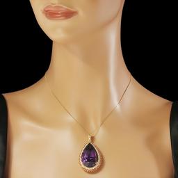 14K Gold 52.92ct Amethyst 2.16ct Sapphire 1.70ct Diamond Pendant