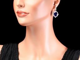14k Gold 18ct Sapphire 1.80ct Diamond Earrings