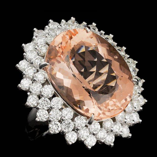 14k Gold 21.00ct Morganite 4.00ct Diamond Ring