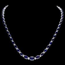 14k Gold 30ct Sapphire 1.35ct Diamond Necklace