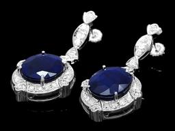 14k Gold 21ct Sapphire 1.90ct Diamond Earrings