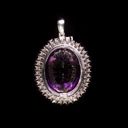 14K Gold 55.10ct Amethyst, 1.44ct Pink Sapphire 2.45ct Diamond Pendant