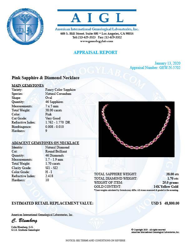 14k Gold 38ct Sapphire 1.7ct Diamond Necklace