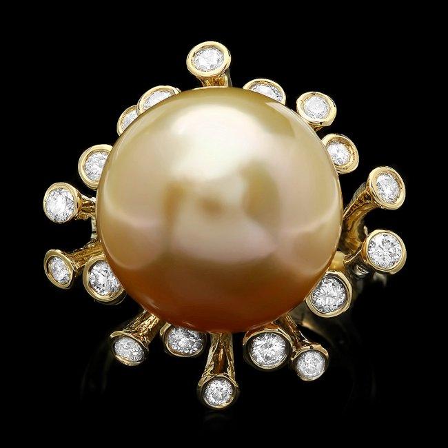 14k Gold 16 X 16mm Pearl 0.79ct Diamond Ring