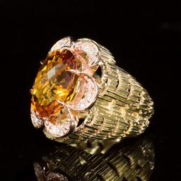 14K Gold 11.45ct Citrine 0.80ct Diamond Ring