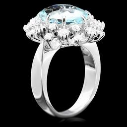 14k Gold 6.50ct Aquamarine 1.15ct Diamond Ring