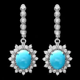 14k Gold 5ct Turquoise 1.50ct Diamond Earrings