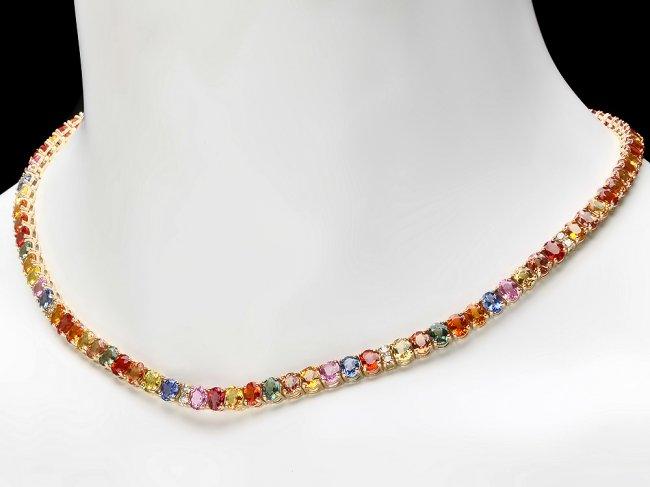 14k Gold 44.00ct Sapphire 1.00ct Diamond Necklace