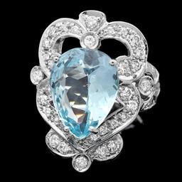 14k Gold 5.40ct Aquamarine 1.15ct Diamond Ring