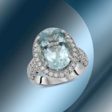 14K Gold 7.80cts Aquamarine & 1.68cts Diamond Ring